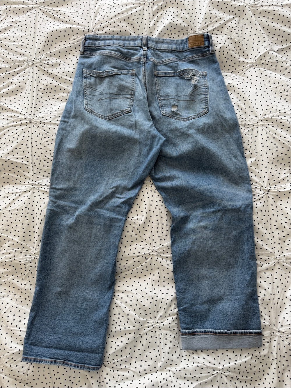 American Eagle Outfitters Light Blue Distressed Curvy Straight Jeans - Picture 9 of 10